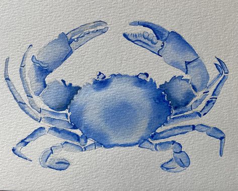 My first watercolor crab. Pretty proud of it! Watercolour Crab, Blue Crab Watercolor, Watercolor Anchor, Crab Watercolor, Crab Painting, Watercolor Fish, Watercolor Ocean, Watercolor Paintings Easy, Doodle Illustration