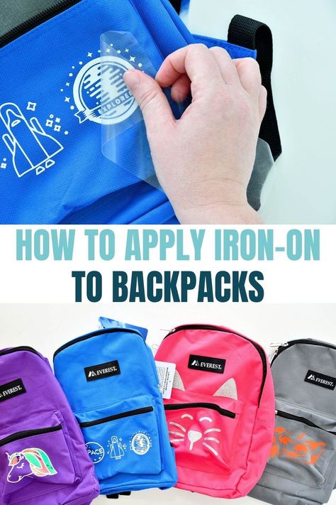 Personalize your family's backpacks with this fun iron-on Cricut project! Iron On Vinyl Projects, Cricut Iron On Vinyl, Custom Backpack, Diy Backpack, Cricut Tips, Vinyl Bag, Personalized Backpack, Amazon Gadgets, Star Wars Shirts