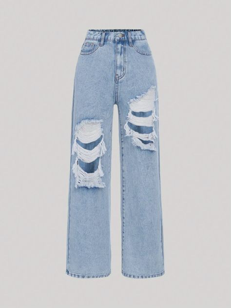 JEANS Jeans For Girls 10-12, Ripped Jean Outfits, Shein Clothes, Girls Ripped Jeans, Cut Out Jeans, Shein Jeans, Casual Wide Leg Pants, Girls Summer Outfits, Tween Outfits