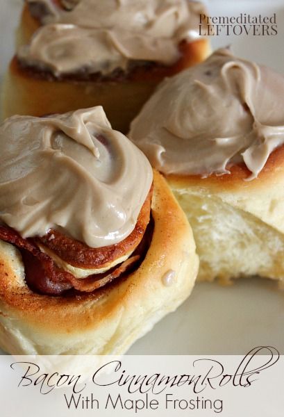 Maple-Bacon-Cinnamon-Rolls-with-Cinnamon-Frosting Sunday Brunch Ideas, Maple Bacon Cinnamon Rolls, Bacon Cinnamon Rolls, Maple Icing, Cinnamon Icing, Maple Frosting, Sweet Roll Recipe, Breakfast Sweets, Maple Bacon