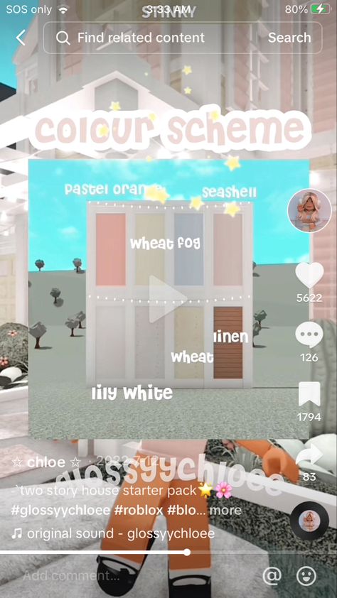 Cute Bloxburg Color Schemes, Danish Pastel Bloxburg House Layout, Cute Small Bloxburg House Ideas Exterior, Bloxburg Blush House Color Scheme, Aesthetic Color Palettes Bloxburg, Good Roof Colors Bloxburg, Bloxburg House Pastel, Kidcore Bloxburg House, Preppy Bloxburg House Outside