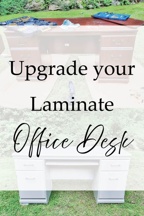 Are you ready to create a chic and stylish home office that inspires you? Transform an ordinary desk into an eye-catching, gold and beige painted laminate gem with our simple, step-by-step guide to DIY desk refurbishment. You'll be amazed at how quickly you can give your workspace a stunning new look that reflects your personal style and boosts your productivity. #DIYDesk #ComputerDesk #DIYDeskIdeas #DIYComputerDesk #Makita #MakitaPowertools #DIY #ComputerDeskDIY #HomeOffice #HomeOfficeDIY Diy Painting Desk, Plywood Desk Diy, White Desk Makeover, Desk Makeover Ideas, Diy Desk Makeover, Metal Desk Makeover, Distressed Desk, Cottage Office, Desk Makeover Diy