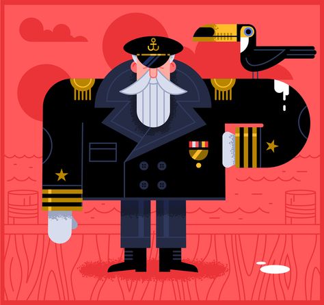 Toucan + Captain on Behance Captain Illustration, Sailor Drawing, Graphic Design Character, Grafic Art, Characters Design, Drawing Exercises, Motion Design Animation, Grafic Design, Vector Art Illustration