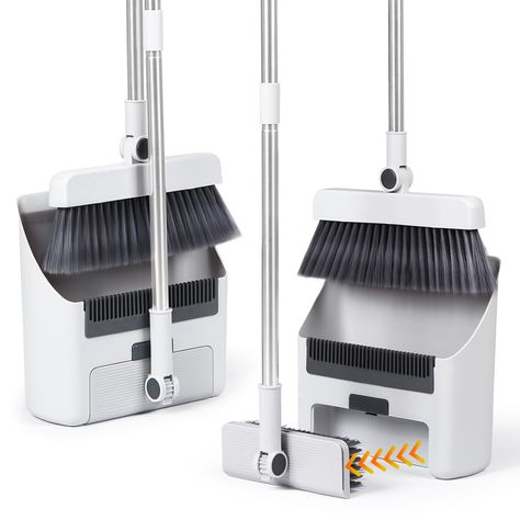 PRICES MAY VARY. 😘【Indoor and Outdoor Brooms】Broom and dustpan set with soft bristle broom, dustpan and push broom in one. 3 in 1 broom set solves both indoor and outdoor cleaning with just one set 😘【Long Handle Broom and Dustpan Set for Home】The package contains a broom head, a broom brush, a dustpan head and six poles. The poles can be freely combined ,from 14.2 inch-48.2 inch, suitable for most heights. Stay away from bending right now 😘【3 in 1 Self-Cleaning Dustpan Teeth】Built-in scraper Cleaning Equipment Tools, Kitchen Angle, Luxury Cleaning, Plastic Broom, Sweeping Broom, Scene Bedroom, Dorm Supplies, Cleaning Bathroom, Push Broom