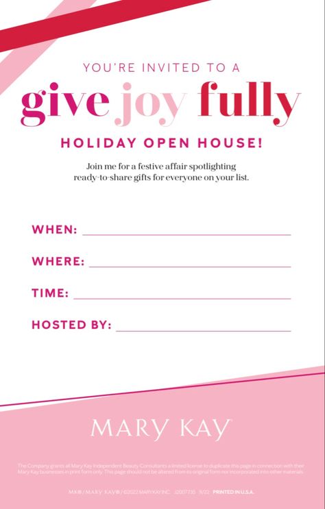 Mary Kay Open House Invitations, Mary Kay Open House, Open House Invitations, Christmas Open House Invitations, Mary Kay Printables, Mary Kay Christmas, Mary Kay Holiday, Open House Invitation, Mary Kay Marketing