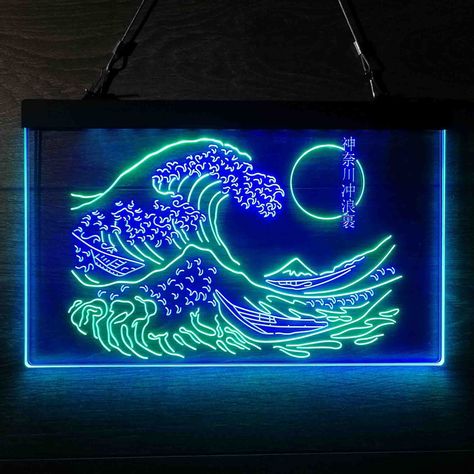 Perfect for gifting. Perfect to add to a blank space or gallery wall.Beautiful wall art from a Unique Art Collection. RESURRECT YOUR WALL! Whether you’ve just assembled your first killer PC gaming build, dedicating the entire living room for gaming purposes, or you want to combine your passion for music and gaming into a single battlestation, this amazing game room neon LED sign is one of best ideas for decorating your home space to match your obsession. BUILT TO LAST We are proud of our high-qu Game Room Neon, Coy Fish, Kanagawa Japan, Neon Led Sign, Neon Painting, The Great Wave, Great Wave Off Kanagawa, Holiday Games, Neon Aesthetic