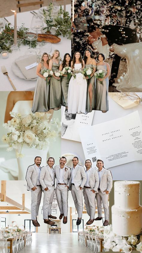 Sage Green And Grey Bridal Party, Sage Green Entourage, Sage Green Filipino Wedding, Silver Sage Bridesmaid Dresses With Groomsmen, Brisedmaid Sage Green, Filipino Wedding, Sage Green Bridesmaid Dress, Green Bridesmaid, Green Bridesmaid Dresses