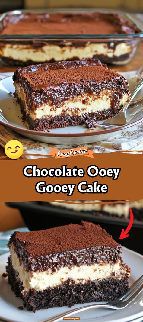 Dive into this decadent Chocolate Ooey Gooey Cake that's a chocolate lover's dream come true. With its rich, fudgy layers and melt-in-your-mouth texture, this cake is pure indulgence in every bite. It's the ultimate dessert to satisfy your sweet tooth! #ChocolateDelight #GooeyGoodness #DessertHeaven Chocolate Ooey Gooey Cake, Ooey Gooey Chocolate Cake, Chocolate Gooey Butter Cake, Chocolate Cake Mix Desserts, Ooey Gooey Cake, Chocolate Butter Cake, Gooey Chocolate Cake, Chocolate Cake Mix Recipes, Chocolate Cream Cake