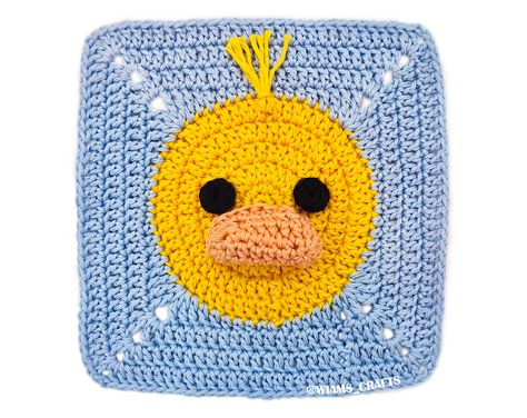 Duckling Granny Square ~ Wiam's Crafts Duck Granny Square, Crochet Duck, All Free Crochet, Afghan Patterns, Animal Designs, Granny Squares Pattern, Baby Blanket Pattern, Granny Square Crochet Pattern, Bright Colored