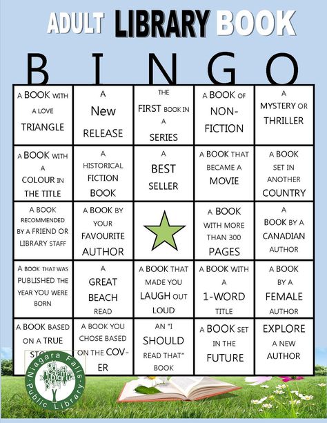 Adults book bingo Summer Reading Ideas, Passive Programming Library, Book Bingo, Reading Bingo, Library Games, Summer Reading Challenge, Reading Club, Library Activities, Summer Reading Program