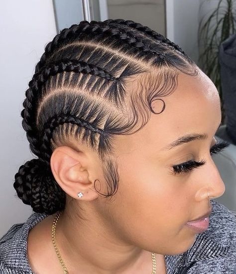 Modern Hairstyles For Black Women, Cornrow Hairstyles Into A Bun, Braided Cornrow Bun Hairstyles, Corn Rows For Women, Feeding Braids Hairstyles Cornrows, Corn Rows Into Bun, Cornrow Braids Bun, 4 Conrows Lines For Black Women, Cornrows Braids For Black Women Bun