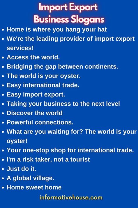 Import Export Business Slogans Import Export Business, Business Slogans, Export Business, Global Village, Business Check, Business Checks, Import Export, International Trade, Just Do It