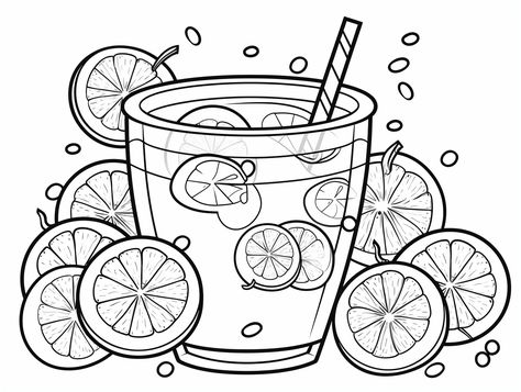 illustration of Chilled lemonade coloring page Trailer Drawing, Squeeze The Day, Food Coloring Pages, Coloring Page For Adults, Fresh Lemonade, Kids Prints, Fun Ideas, Food Coloring, Colouring Pages