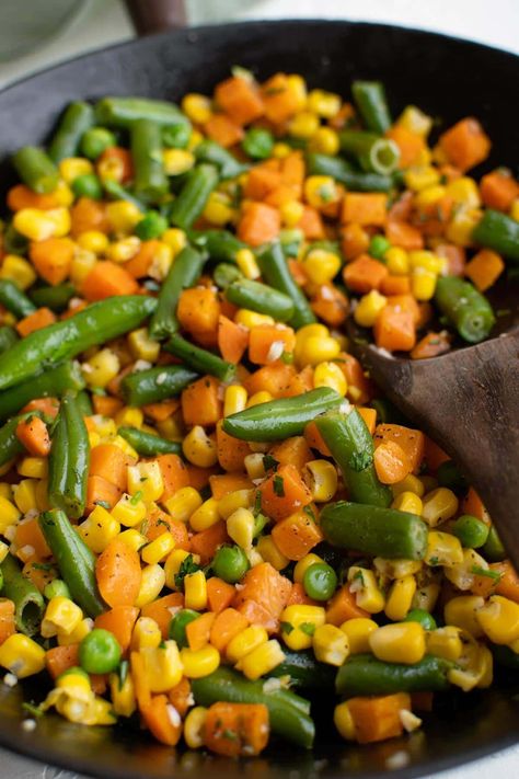 Budget friendly frozen mixed vegetables are transformed with simple, tasty tricks in recipes or as a side dish when fresh isn't an option. Cooking Frozen Vegetables, Frozen Mixed Vegetable Recipes, Frozen Vegetable Recipes, Mix Vegetable Recipe, Yellow Bliss Road, Freeze Sweet Potatoes, Sweet Potato Salad, Frozen Veggies, Veggie Side Dishes