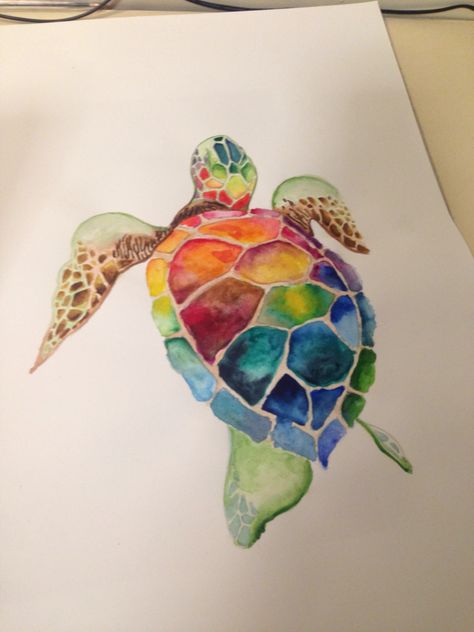 Watercolour turtle Sea Turtles Drawing, Watercolour Turtle, Easy Watercolor Paintings, Sea Turtle Painting, Turtle Watercolor, Turtle Drawing, Sea Turtle Art, Sea Life Art, Watercolor Fish