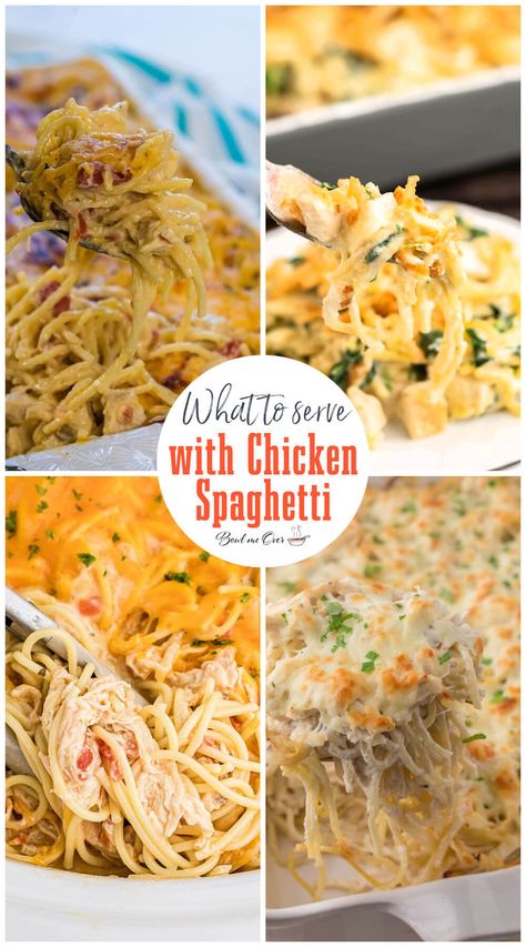 Chicken Spaghetti For A Large Crowd, Side Dishes For Chicken Spaghetti, Casserole Ideas For A Crowd, Sides For Chicken Spaghetti, Spaghetti Side Dishes, Spaghetti Sides Dishes, Rotel Chicken Spaghetti, Easy Chicken Spaghetti, Good Pasta