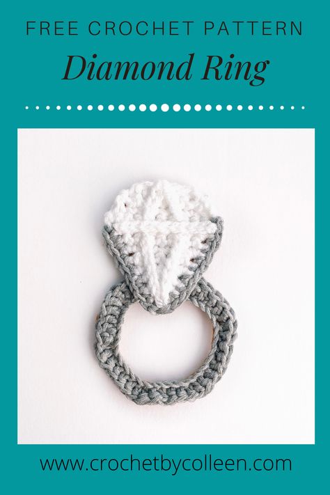 Easy and quick crochet wedding and engagement gift idea! step by step video tutorial on how to crochet this diamond ring applique! Great for beginners! Crochet Wedding Applique, Crochet Diamond Ring Pattern, Crochet Engagement Gift, Crochet Wedding Favors, Crochet Wedding Gift, Diy Bridal Shower Gifts, Crochet Appliqué, Crochet Ring, Wedding Retro