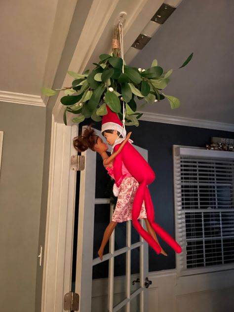 Under the mistletoe with barbie Elf On The Shelf Mantle Ideas, Elf On Shelf, Elf Ideas, Under The Mistletoe, Winter Wonder, On The Shelf, Elf On The Shelf, Elf, Wonder