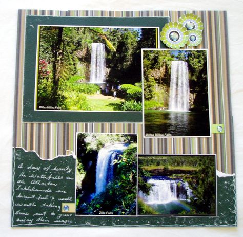 Waterfall Scrapbook Layout, Waterfall Scrapbook, Outdoors Scrapbook Layouts, Book Sketches, Fall Scrapbook Layouts, Scrapbooking Layouts Travel, Travel Scrapbook Pages, Beautiful Scrapbook Layouts, Canberra Australia