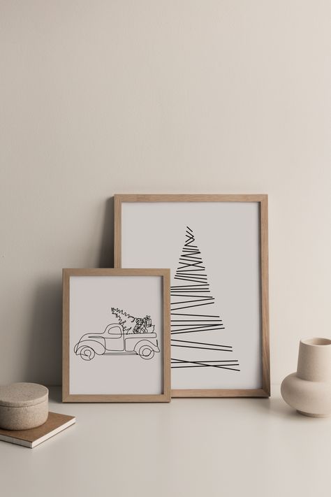 Christmas Line Art, Line Art Christmas, Xmas Drawing, Funny Art Prints, Christmas Illustrations, Christmas Card Art, Custom Wall Decor, Christmas Canvas, Minimalist Christmas