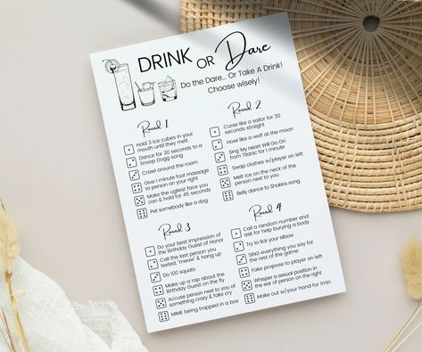 Drink or Dare Printable Birthday Party Game Drinking Party - Etsy Bday Drinking Games, Birthday Party Drinking Games, Drink If Birthday Game, Drink If Game Friends, Drink Or Dare, Card Drinking Games For Two, Drunk Uno, Game For Friends, Games Birthday Party