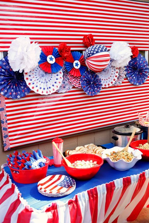 Patriotic Red White and Blue Party | Jordan's Easy Entertaining Blue Party Outfit, Citizenship Party, Red White And Blue Party, White And Blue Party, Hosting Events, Baby Baker, Fourth Of July Crafts For Kids, American Party, Military Retirement