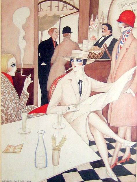 Café by Gerda Wegener Lili Elbe, Gerda Wegener, Arte Art Deco, Art Deco Illustrations, Affiches D'art Déco, The Danish Girl, Art Deco Illustration, Deco Poster, Shabby Chic Pink