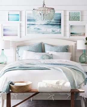 11 Coastal Bedrooms from Pottery Barn - Coastal Decor Ideas and Interior Design Inspiration Images Minimal Hall, Ocean Bedroom, Beach Style Bedroom, Family Area, Beach House Bedroom, Barn Living, Tropical Home Decor, Hall Interior, Coastal Bedrooms