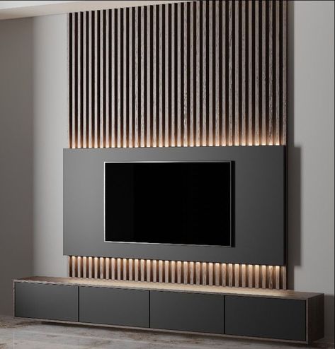 Tv Feature Wall Living Room Modern, Wpc Wall Panel Tv, Riflaje Living, Tv Feature Wall Ideas, Modern Tv Room, Feature Wall Living Room, Tv Wand, Modern Tv Wall, Latest Living Room Designs