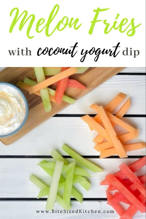 Easy fruit fries! A fun and healthy party snack for kids or adults! Served with a coconut yogurt dip. Fruit Fries Yogurt Dip, Picnic Foods For Kids, Healthy Pool Snacks, Beach Snacks For Adults, Elote Cart, Fruit Fairy, Greek Yogurt Dip, Beach Snacks, Healthy Party Food