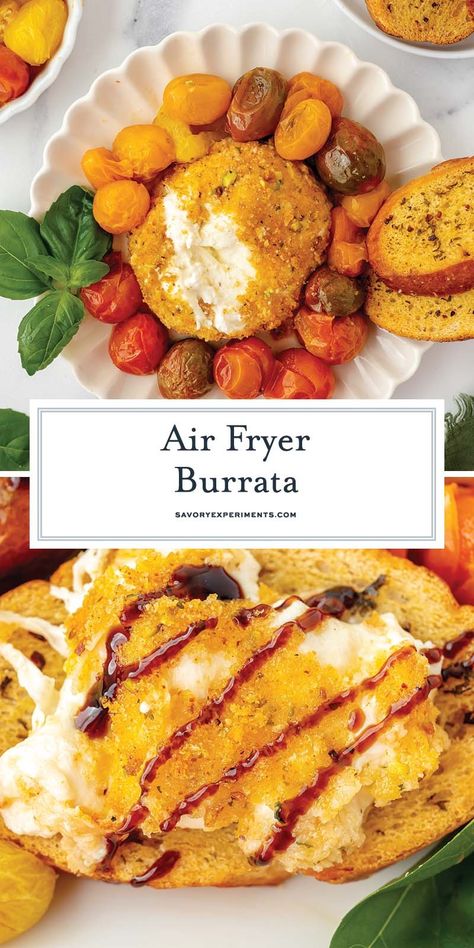 With a crispy breadcrumb and pistachio breading and ooey-gooey inside, this Air Fryer Burrata is going to be your new favorite appetizer!