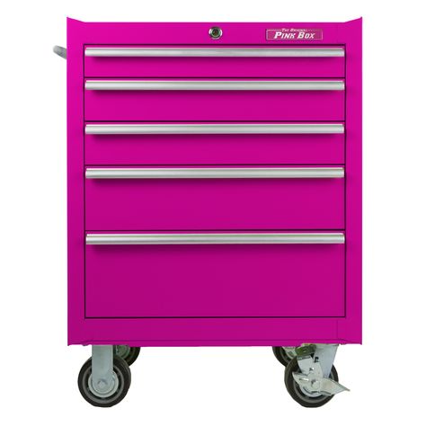 The Original Pink Box 26"W 5-Drawer Tool Chest Pink Tool Box, Hair Tool Storage, Salon Cart, Garage Clutter, Rolling Cabinet, Steel Tool Box, Pink Tools, Garage Floor Tiles, Pink Tattoo