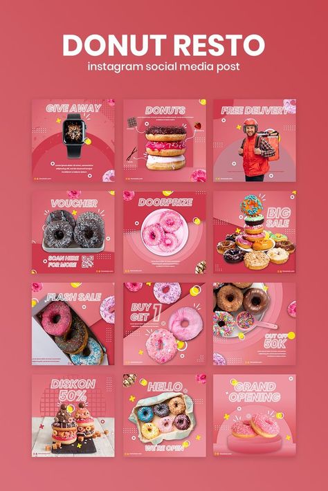 Improve your Donut Resto with delicious and consistent social media design, see the full portfolio, click the link on the title! Graphic Social Media, Social Media Branding Design, Mini Donuts, Template Instagram, Up Book, Social Media Templates, Social Media Branding, Instagram Social Media, Instagram Design