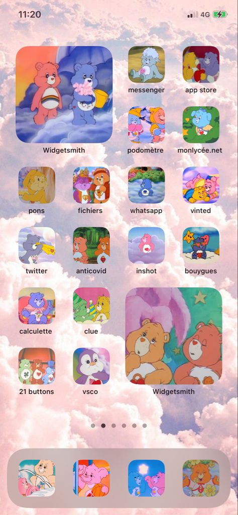 Care Bears Home Screen, Care Bear Phone Theme, Iphone Customization, App Ideas, Care Bears Cousins, Iphone Ideas, Wallpaper Homescreen, Phone Layouts, Ios App Iphone