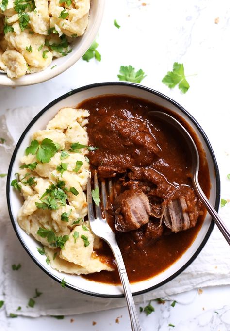 Authentic Austrian Beef Goulash » Little Vienna Italian Gnocchi, Spaetzle Recipe, Hungarian Goulash, Beef Goulash, Goulash Recipes, Austrian Recipes, Tender Beef, Goulash, Short Ribs