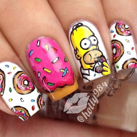 The Simpsons #NailArt - #ManicureMonday Designs For Long Nails, Kutek Disney, Unghie Nail Art, Disney Nails, Nail Swag, I Love Nails, Cute Nail Art, Funky Nails, Cute Nail Designs