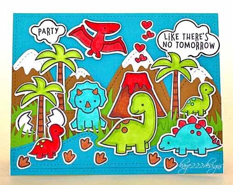 Party Like There's No Tomorrow Lawn Fawn Design, Lawn Fawn Blog, Dinosaur Cards, Lawn Fawn Stamps, Lawn Fawn Cards, Cards For Kids, Baby Dinosaurs, Encouragement Cards, Lawn Fawn