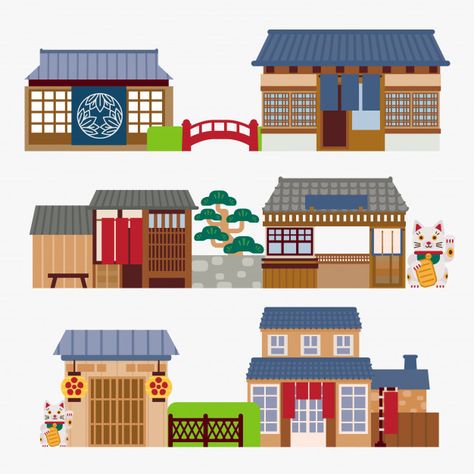 Japanese house Premium Vector | Free Vector #Freepik #freevector #freetree #freetravel #freehouse #freenature Portfolio Booklet, Graphic Artist Designer, House Illustration, House Drawing, Japanese Restaurant, Arte Animal, Japanese House, Graphic Design Portfolio, Little House