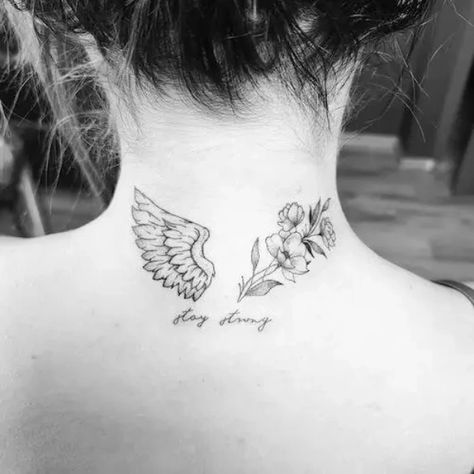 Flower And Angel Wing Tattoo, Angel Wings Flowers Tattoo, Floral Angel Wings Tattoo, Angel Wing Flower Tattoo, Flower Angel Wings Tattoo, Wings With Flowers Tattoo, Half Butterfly Half Angel Wing Tattoo, Angel Wings Rose Tattoo, Thistle Rose Tattoo