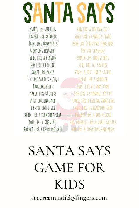 Santa Says Game for Kids - Ice Cream n Sticky Fingers Santa Says Game, Santa Says, Christmas Games To Play, Spinning Top Toy, Fun Christmas Games, Christmas Game, Sticky Fingers, Game For Kids, Top Toys