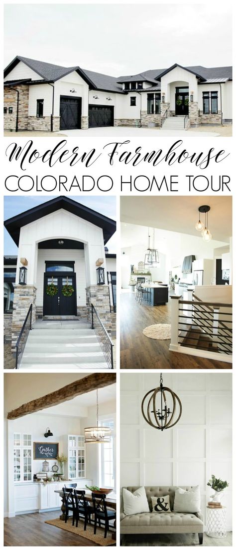 Custom Built Modern Farmhouse Home Tour with Household No 6 | You'll find rustic barn wood beams, vaulted ceilings, wood floors and farmhouse style goodness, with a twist. Ariel Modern, Modern Farmhouse Home, Design Exterior, Farmhouse Exterior, Farmhouse Homes, Style At Home, Barnwood, A Collage, Farmhouse Design