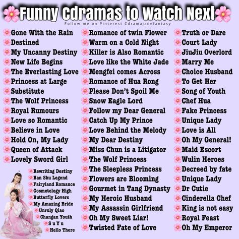 Chinese Drama Checklist, Kdramas To Watch, Drama List, Chinese Historical Drama, List Challenges, Drama China, Korean Drama Funny, Drama Ideas, Romance Comedy