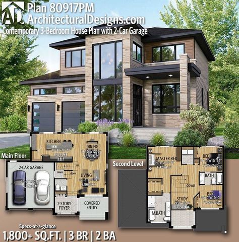 Garage House Plans, Casas The Sims 4, Architectural Design House Plans, Sims House Plans, Plans Modern, Contemporary House Plans, Architecture Design Concept, Modern House Plan, 2 Car Garage