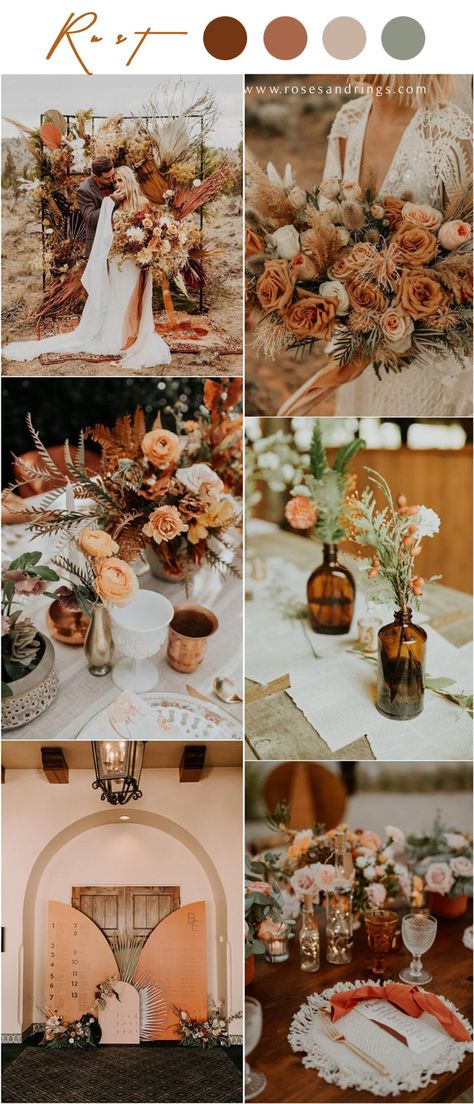 Bohemian rust dusty orange wedding color ideas #rustwedding #fallwedding #weddingcolors #weddingideas #dustyorange Wedding Colors Schemes Fall, Western Wedding Colors Schemes, Colors For Fall Wedding, Western Wedding Colors, Wedding Colors For Fall, Wedding Colors Schemes, Rust Wedding, Fall Wedding Color Schemes, Rusting Wedding