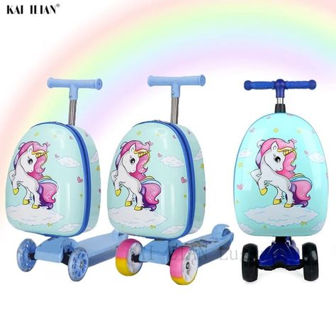 Cartoon scooter suitcase kids travel luggage on wheels ride children's carry on trolley luggage bag gift Skateboard Case Lazy Chemical Mask, Scooter Suitcase, Skateboard Bag, Girls Messenger Bag, Suitcase Storage, Princess Toys, Plush Bags, Trolley Bags