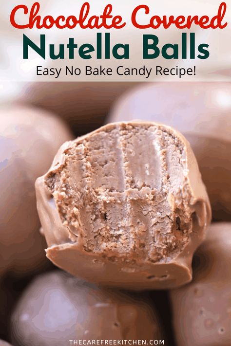 Nutella Balls {Homemade Candy} | The Carefree Kitchen Nutella Balls No Bake, Buckeye Candies, Nutella Balls, Unbaked Cookies, Melt Chocolate For Dipping, Cookies And Bars, Best No Bake Cookies, Nutella Recipes Easy, Homemade Chocolate Truffles