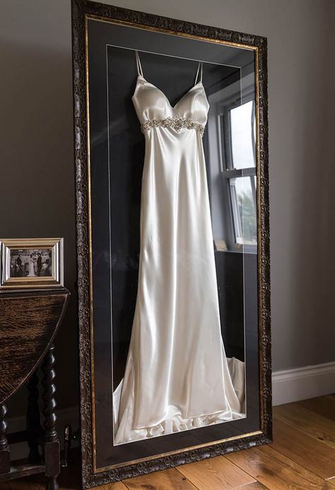 Frame Your Wedding Dress and Accessories With The Beautiful Frame Company Framed Wedding Dress, Wedding Dress Shadow Box, Wedding Dress Frame, Post Wedding Blues, Wedding Dress Storage, Wedding Dress Display, Neon Prom Dress, Dress Storage, Dress Preservation