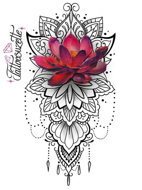 Lotos Flowers Tattoo, Colorful Mandala Tattoo, Mandala Tattoo Shoulder, Mandala Tattoos For Women, Lotus Mandala Tattoo, Floral Mandala Tattoo, Lace Tattoo Design, Geometric Mandala Tattoo, Mandala Lotus