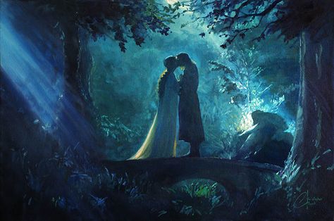 Original oil painting by artist Christopher Clark -Lord-of-the-Rings-LOTR---Aragorn-and-Arwen Aragorn And Arwen, John Howe, Lotr Art, Arte Fantasy, Middle Earth, Fantasy Landscape, The Rings, Lord Of The Rings, Tolkien