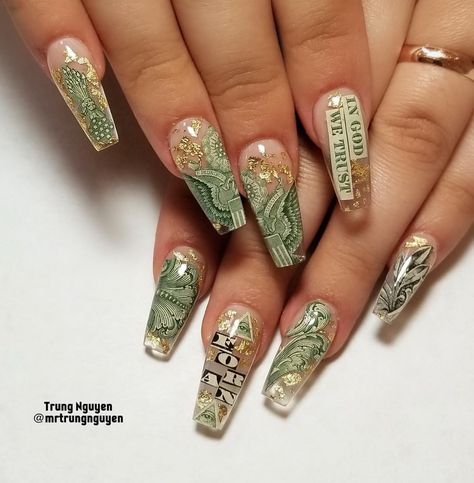 Old Money Nails, Money Nails, Gucci Nails, Nail Designs Pictures, Ombre Nail Designs, Nail Swag, Glam Nails, Hot Nails, Coffin Nails Designs